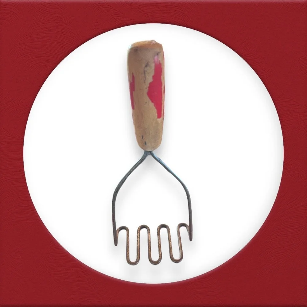 Antique Kitchen Utensil 40’s-50’s Rustic Kitchen Gadget Red Wood Handle Masher